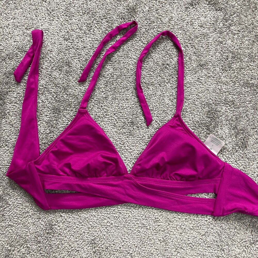 Kona Sol Swimwear Bikini Top Women Small Purple Halter Back Tie Summer Beach